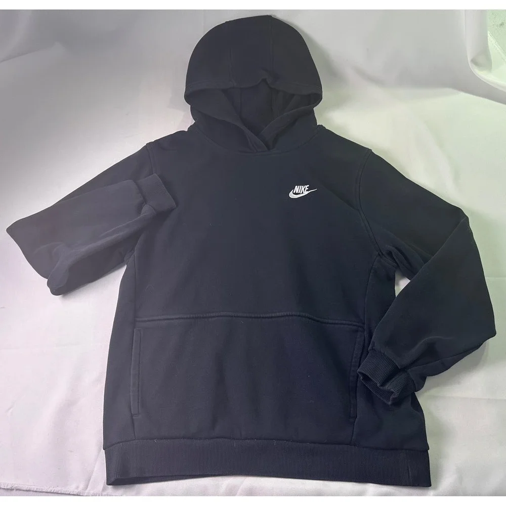 Nike Sportswear Club Fleece Hoodie Mens‎ XL Black Pullover White Swoosh Athletic
